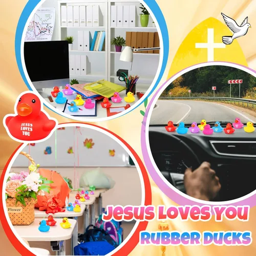 Miniatura 4 de Deekin 5 patos de goma de Jesus Loves You a granel, multicolor, para piscina, fiesta religiosa, regalos de cumpleaños, recompensa de iglesia