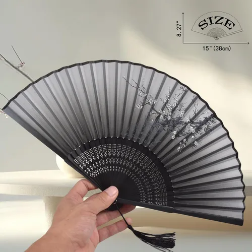 Miniatura 2 de Abanicos plegables decorativos, regalo para mujeres de 8.27 pulgadas con marco de bambú y seda con una funda de tela para protección, estilo retro