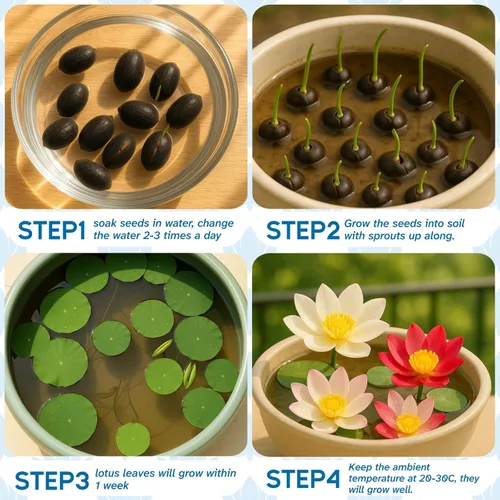 Miniatura 8 de 80 piezas de semillas de loto para plantar – Semillas de flor de loto en cuenco Bonsai, semillas mixtas de loto fáciles de cultivar,