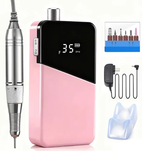 Miniatura 9 de Taladro eléctrico de uñas, portátil, recargable, 35000 rpm, lima de uñas eléctrica, herramientas eléctricas de uñas acrílicas, pulido, eliminación
