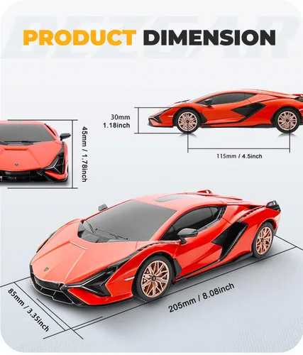 Miniatura 4 de BEZGAR Autos a control remoto - Escala 1:24 Serie RC con licencia oficial Lambo Sián FKP 37, vehículo modelo de juguete deportivo de carreras