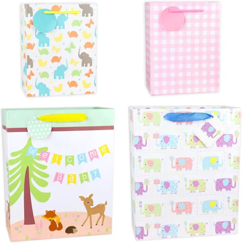 Miniatura 4 de FZOPO Surtido de bolsas de regalo para bebé, bolsas de regalo de papel resistente, paquete de 12 bolsas pequeñas, medianas y extra grandes para baby