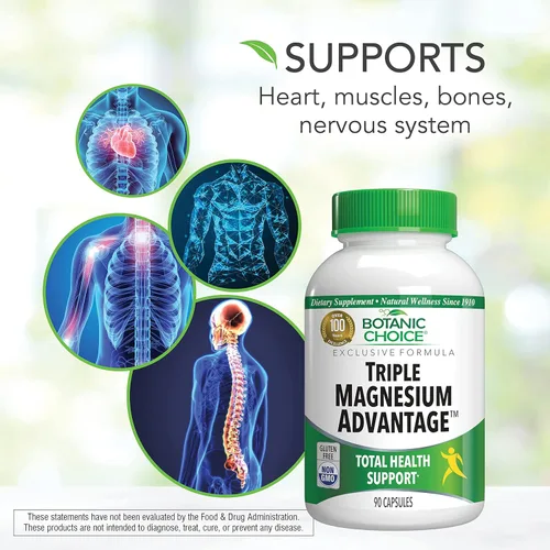 Miniatura 4 de Botanic Choice Triple ventaja de magnesio - Suplemento complejo de citrato de aspartato de magnesio y lactato para la salud nerviosa, digestiva