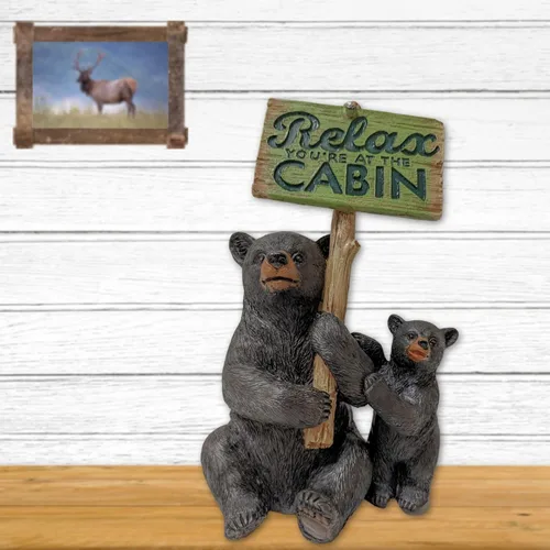 Miniatura 3 de BestGiftEver Figura de oso – Oso negro y cachorro de mesa rústica cabaña decoración – Estatua de oso Relax You're at The Cabin
