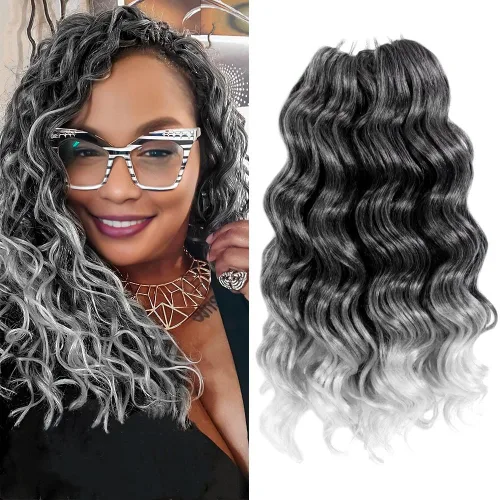 Miniatura 15 de Pelo de onda marina con trenzas de ganchillo, 6 pulgadas, 8 paquetes, trenzas rizadas suaves y profundas, extensiones de pelo sintético ondulado