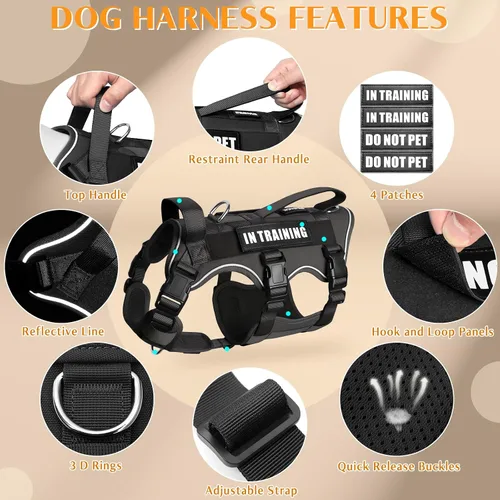 Miniatura 7 de WINSEE - Arnés para perro a prueba de fugas, arnés Molle de servicio y trabajo con doble asa, chaleco táctico para mascotas con 4 parches