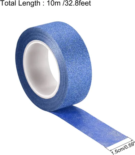 Miniatura 2 de MECCANIXITY Cinta de purpurina de 0.6 pulgadas x 32.8 pies, cinta decorativa autoadhesiva para manualidades, 0.6 in x 32.8 ft, azul profundo