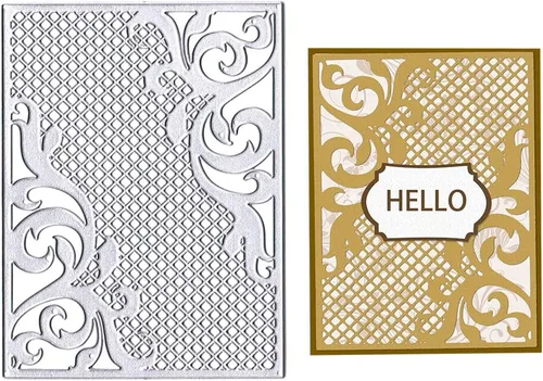 Hying Troqueles de corte de marco de flores y hojas para hacer tarjetas, marco rectangular troquelado, cuadrícula hueca a cuadros, plantillas en