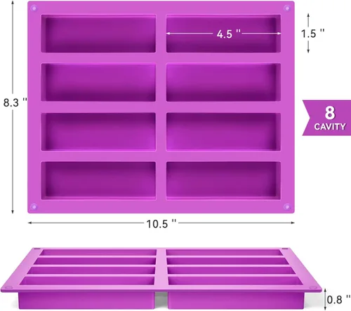 Miniatura 2 de Moldes de silicona para barra de caramelo de 8 cavidades, 2 moldes de barra de granola rectangulares para hornear proteínas, barra de chocolate