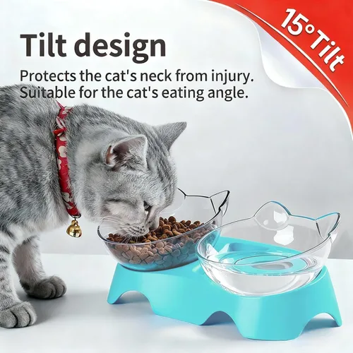 Miniatura 2 de MILIFUN Cuencos para gatos, cuencos elevados inclinados, antivómitos para cachorros y conejos, cuenco ortopédico para interiores (azul)