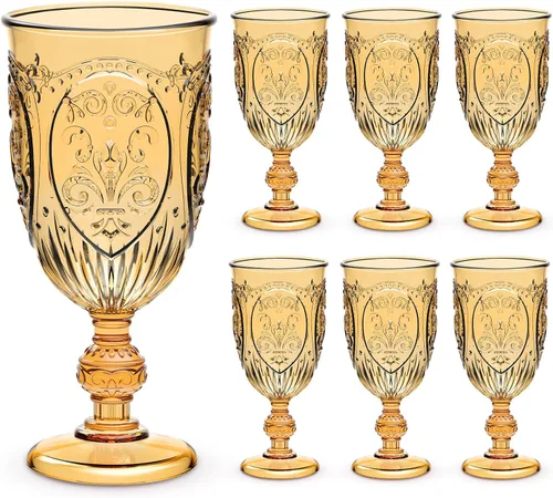 Wiwiqing 6 Piezas Copas de Plástico Vintage 7.5oz Copas de Vino de Plástico de Colores Retro en Relieve Copas de Agua para Bar de Vino Jugo Baby
