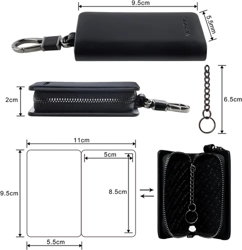 Miniatura 5 de VISOUL Leather Car Key Fob Case Holder for Men and Women, Zipper Keychain Protector Cover with Metal Hook for House Keys