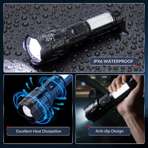 Miniatura 7 de Linterna recargable de alto lúmenes, 2 paquetes, 1,500,000 L, linternas LED con zoom de alta potencia, luz táctica súper brillante con 6 modos, luz