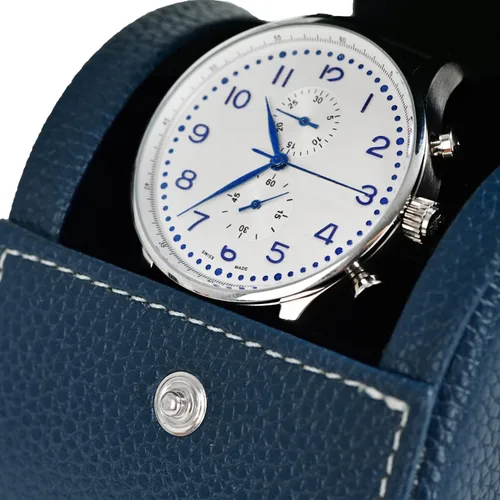 Miniatura 4 de Oirlv Caja de reloj de viaje de cuero de lujo caja de reloj individual para hombres y mujeres portátil joyería reloj organizador de rollo (azul)