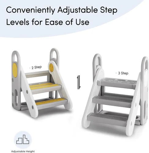 Miniatura 5 de Taburete para niños Mloong plegable para fregadero de baño, taburete antideslizante fácil de plegar para entrenamiento de orinal, escalera ajustable