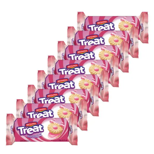 Britannia Treat Buzzy - Galletas sándwich de fresa 4.23 onzas (4.23 oz) – Snacks de desayuno y té – Deliciosas galletas de comestibles (paquete de 8)
