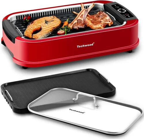 Miniatura 9 de Parrilla sin humo para interiores, Techwood parrilla eléctrica para interiores de 1500W con tapa de vidrio templado, BBQ coreana portátil
