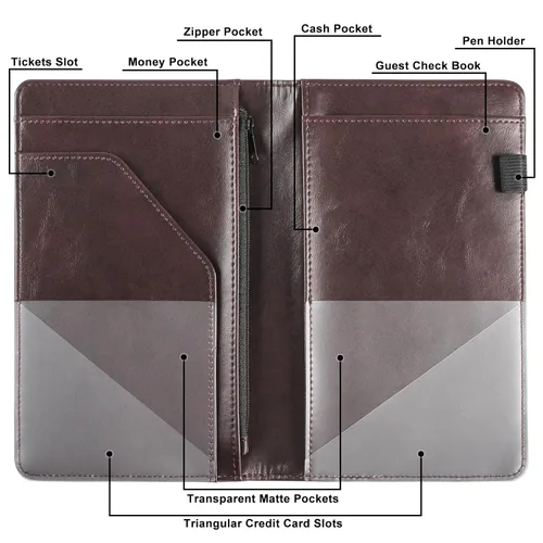 Miniatura 3 de Libreta de mesera para camarera, organizador de cuero con bolsillo con cremallera, folleto para personal de restaurante, soporte para cheques de Café