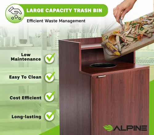 Miniatura 9 de Alpine Restaurant Trash Bin Cabinet - Commercial Trash Can Garbage Receptacle Indoor with Tray Holder for 32 Gallon Garbage Bin (Mahogany)
