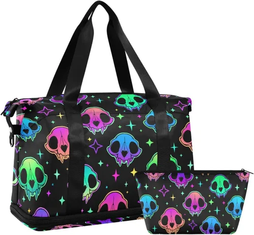 Miniatura 6 de Bolsa de lona de viaje, bolsa de lona deportiva con bolsillo húmedo, bolsa de fin de semana para mujeres y hombres, bolsa de gimnasio, bolsa