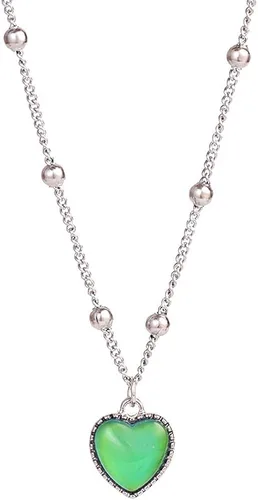 Collar con dije de corazón que cambia de color, con sentido de temperatura, anillos que cambian de color, cadena de eslabones de cristal, collar de