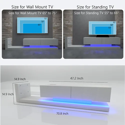 Miniatura 2 de Soporte de TV LED para TV de 55, 65, 75 pulgadas, centro de entretenimiento equipado con dos puertas abatibles, consola de TV de 50, 60, 70