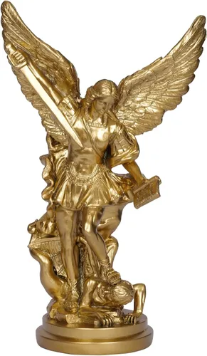 Miniatura 11 de Estatua de San Miguel Arcangel de San Miguel, escultura de ángel de oro pequeña de 5.2 pulgadas para colección católica cristiana Dorado