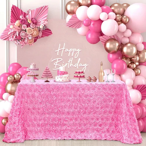Miniatura 26 de B-COOL Mantel de rosetón negro de 60 x 102 pulgadas, mantel rectangular floral 3D para decoración de cumpleaños al aire libre, fiestas de cumpleaños