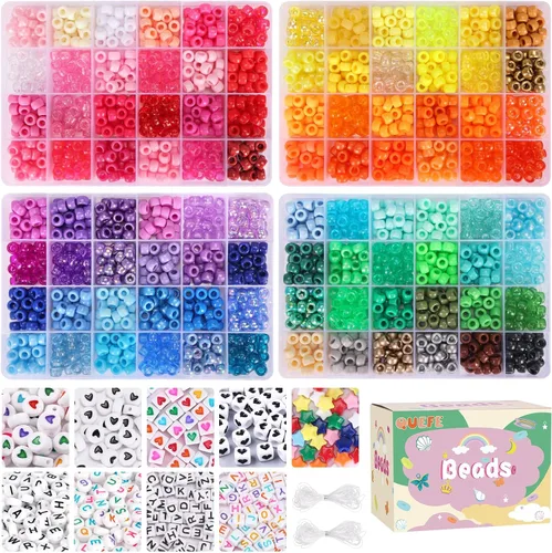 QUEFE Kit de pulsera de 96 colores, 3000 piezas de cuentas pony, kit de pulsera de la amistad, cuentas de arcoíris Kandi con cuentas de letras y