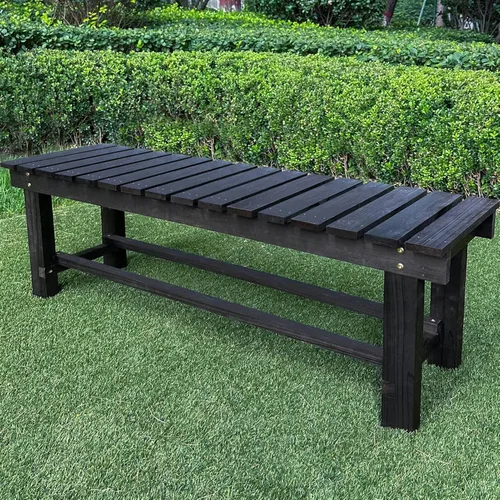 Miniatura 11 de Banco de Jardín al Aire Libre, Banco de Patio de Madera para 2 Personas, Banco Impermeable al Aire Libre Sin Respaldo, Bancos de Jardín Carbonized
