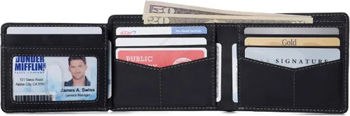 Miniatura 20 de Alpine Swiss RFID - Cartera de piel con 2 compartimentos para documentos de identidad, con ventana dividida, sección para billetes, en caja de regalo