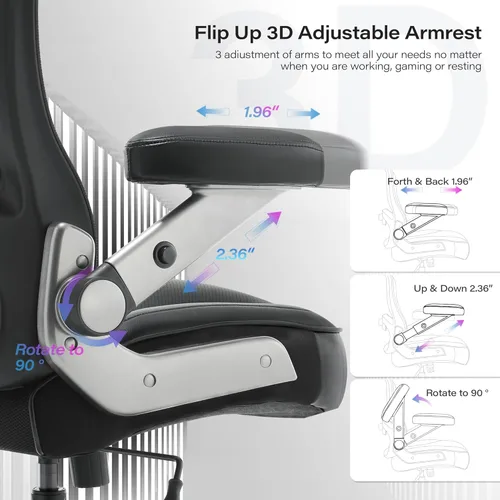 Miniatura 5 de Silla de oficina grande y alta de 600 libras, silla de computadora ejecutiva resistente con brazos abatibles 3D, ruedas grandes, silla de escritorio