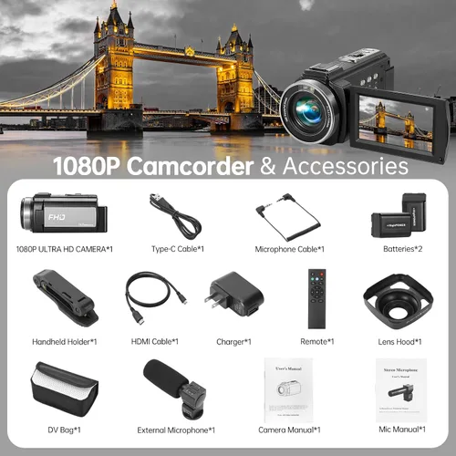 Miniatura 8 de Videocámara Full HD 1080P 30FPS 36MP IR visión nocturna Cámara para grabar videos para YouTube, LCD de 3.0 Pulgadas con rotación de 270 Grados Zoom