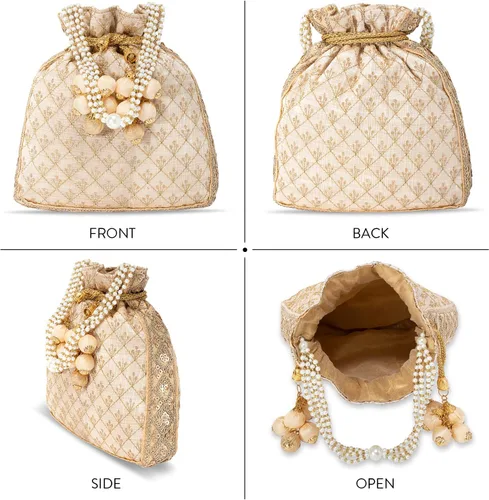 Miniatura 4 de Aheli Potli - Bolsa de regalo para mujer, hecha a mano, de noche, elegante bolso de novia, bolso de moda