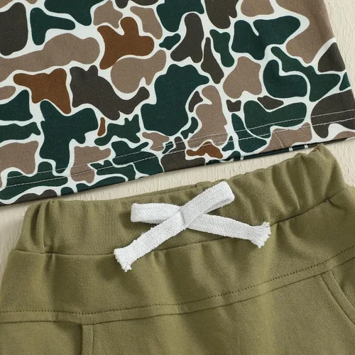 Miniatura 31 de Ropa de bebé niño sin mangas + pantalones cortos con estampado a rayas con bolsillos, 2 piezas de trajes de verano