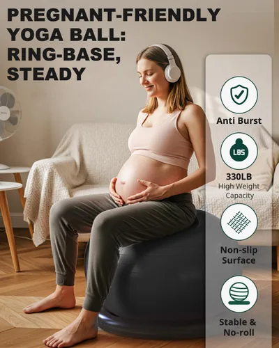 Miniatura 4 de Trideer Yoga Ball Chair with Base for Office Desk, Exercise & Stability Ball Seat, Pilates Ball for Core Training, Pregnancy Ball for Comfort, Back