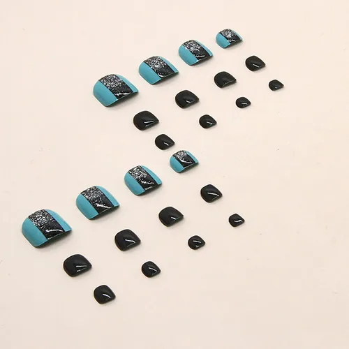 Miniatura 4 de Uñas cortas a presión, uñas postizas de acrílico brillante con forma cuadrada con diseño de purpurina plateada, cobertura completa, uñas postizas