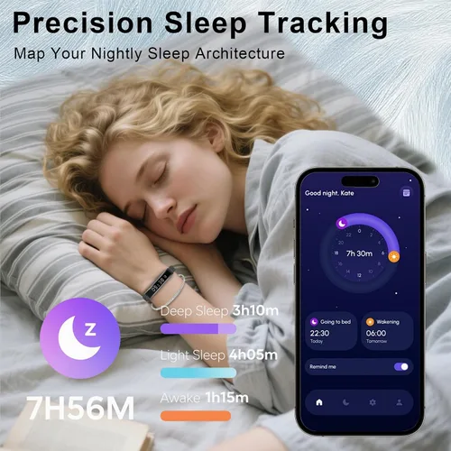 Miniatura 5 de Reloj inteligente para mujeres y hombres, pulsera inteligente ultraligera con monitor de frecuencia cardíaca/oxígeno en sangre/sueño/podómetro