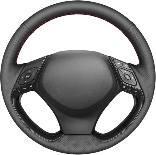 Cubierta de volante de cuero genuino negro para Toyota C-HR CHR 2017 2018 2019 accesorios interior del coche OEM ajuste personalizado piezas cosidas