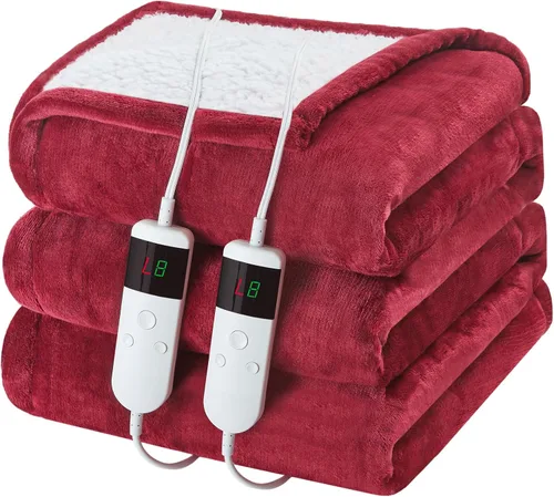 Miniatura 27 de Manta térmica eléctrica de 50 x 60 pulgadas, manta eléctrica de franela suave y sherpa con 10 niveles de calefacción, se apaga automáticamente