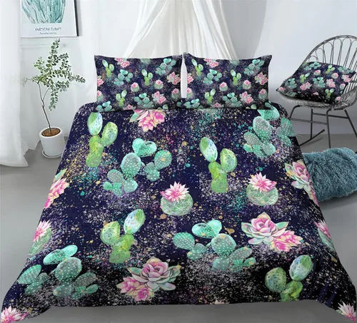 REALIN Succulent Plant Bedding Cactus Flower Green Plant Duvet Cover Set Girl Boy Kids Bed Sets 2/3/4PCS Quilt Covers/Sheets/Pillow