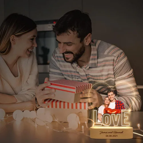Miniatura 4 de Luz nocturna de acrílico con foto personalizada y nombre, regalo para el día de la madre, lámpara de noche 3D con base de madera personalizada