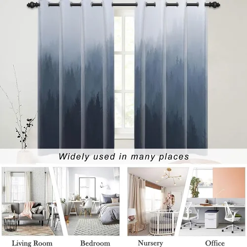 Miniatura 72 de AWERT Cortinas opacas para dormitorio, árbol negro con niebla, naturaleza, amanecer, bosque, 2 paneles para sala de estar, bloqueo de calor, 21 x 45