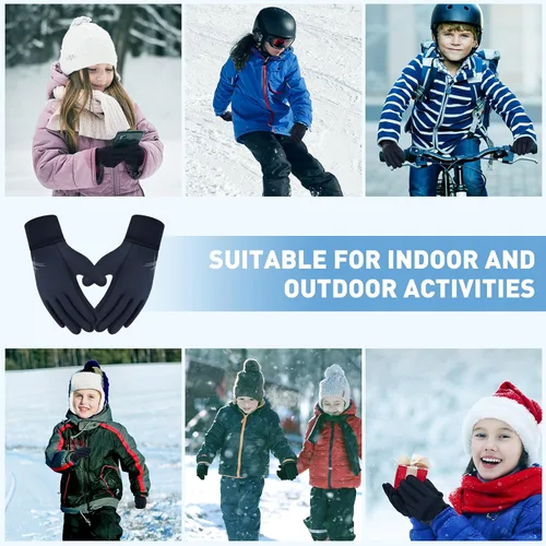 Miniatura 7 de EEFOW Guantes impermeables para pantalla táctil de invierno para niños guantes deportivos ligeros y cálidos para clima frío para niños de 6 a 12
