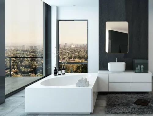 Miniatura 4 de Hamilton Hills - Espejo de pared de metal cepillado contemporáneo Panel de cristal negro enmarcado con esquina redondeada y diseño profundo