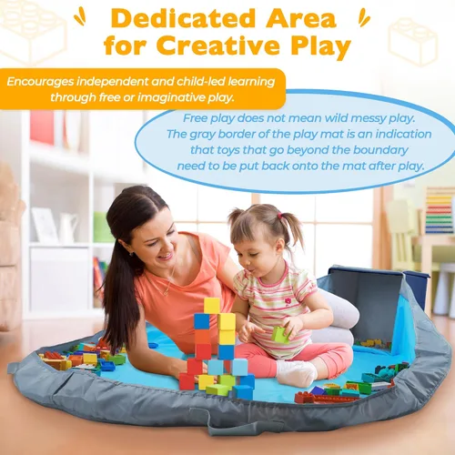 Miniatura 2 de SAM AND MABEL Organizador de almacenamiento de juguetes con tapete de juego para niños, caja de almacenamiento de 13 x 13 x 13 pulgadas, cestas Azul