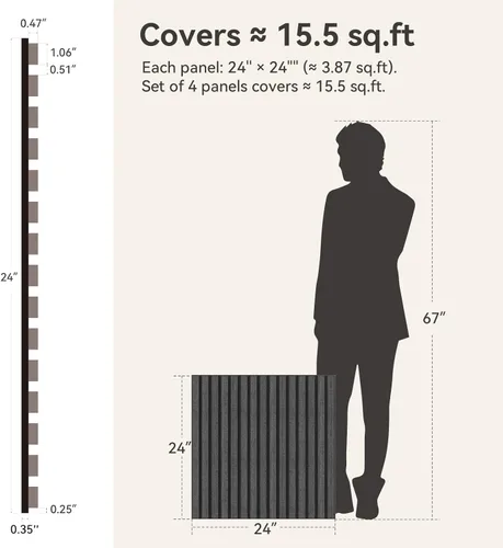Miniatura 2 de Upick Paneles de pared acústicos de MDF que absorben el sonido, paquete de 4 paneles de pared de espuma a prueba de sonido de 24 x 24 pulgadas