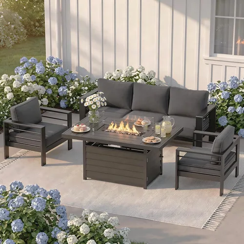 Miniatura 40 de Solaste Juego de muebles de patio de aluminio para todo tipo de clima, moderno juego de muebles de metal para exteriores con asientos profundos