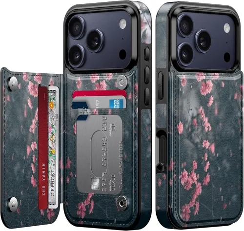 Miniatura 67 de FUNMIKO Funda tipo cartera para iPhone 13 con tarjetero, bloqueo RFID, protección de grado militar y obras de arte impresas con rayos UV, cierre