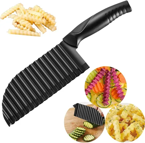 YukaBa Cortador de papas arrugadas de 2.9 x 11.8 pulgadas, de acero inoxidable, para papas fritas, cortador de mano, cuchillo para cortar ensalada